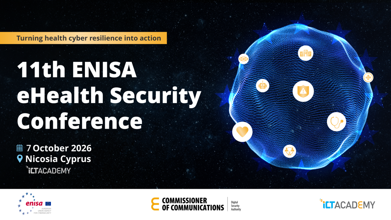 Αφίσα εκδήλωσης για το 11ο Συνέδριο eHealth Security, 7 Οκτωβρίου 2026, Λευκωσία Κύπρος